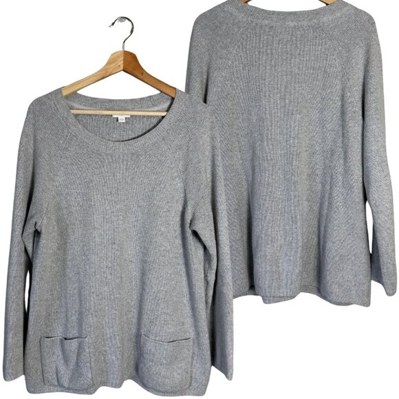 NWOT J. Jill Long Sleeve Crewneck Sweater Pullover Women's Medium Gray Pockets - Picture 1 of 10